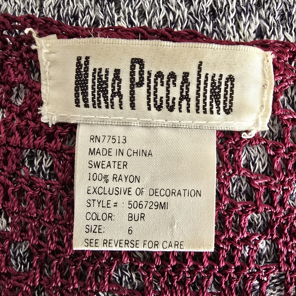 Vintage 90's Nina Piccalino Burgundy Crochet Beaded Long Sleeve Cardigan - Picture 11 of 11